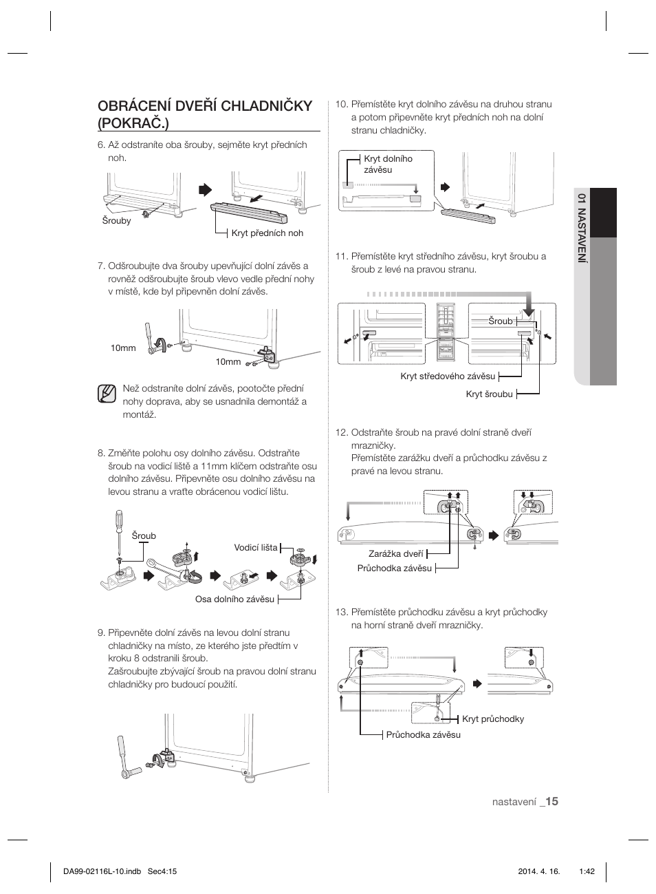 Obrácení dveří chladničky (pokrač.) | Samsung RL55VTEBG User Manual | Page 95 / 240