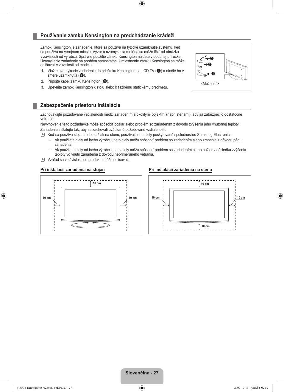 Zabezpečenie priestoru inštalácie | Samsung LE22B450C8W User Manual | Page 267 / 348