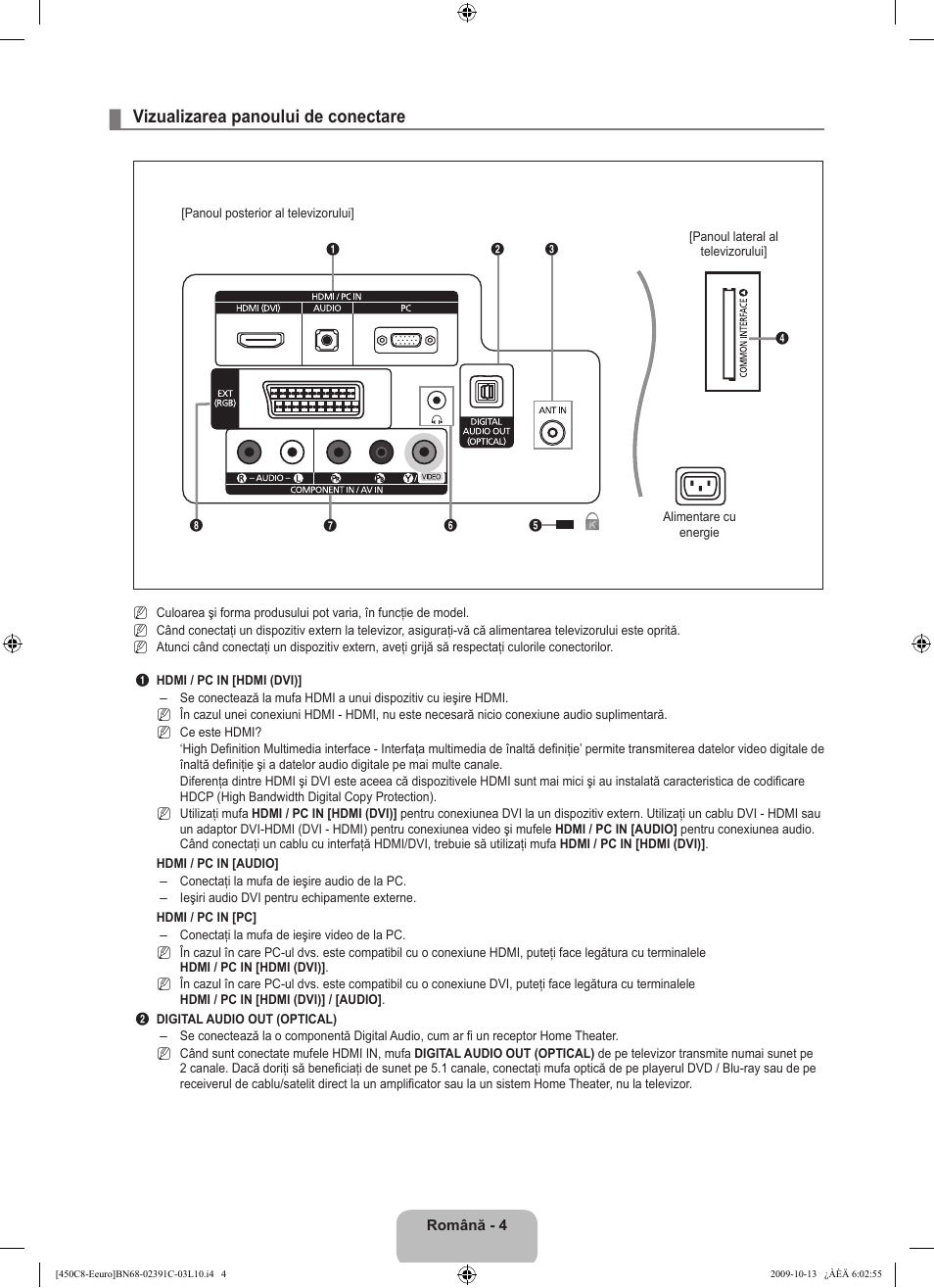 Vizualizarea panoului de conectare | Samsung LE22B450C8W User Manual | Page 278 / 348