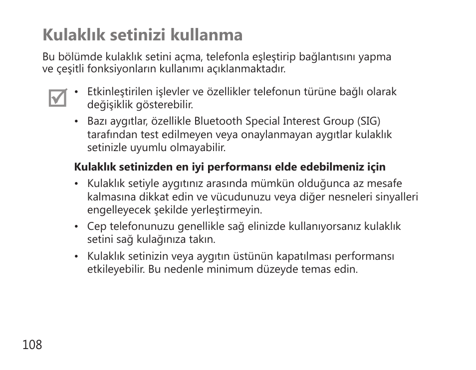 Kulaklık setinizi kullanma | Samsung BHS3000 User Manual | Page 110 / 196