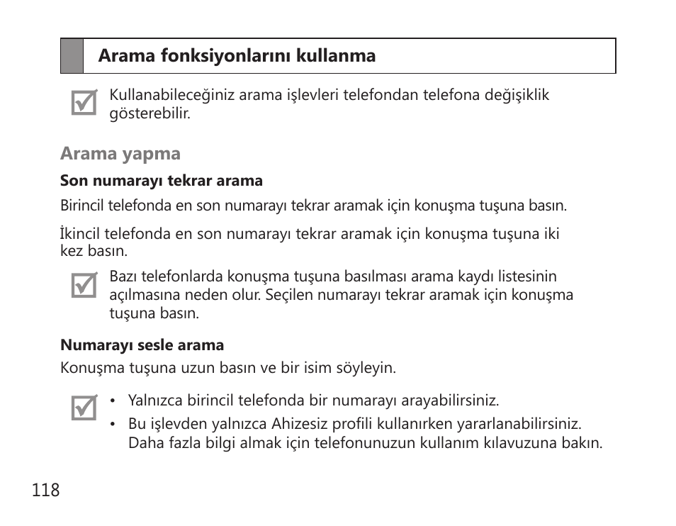 Arama fonksiyonlarını kullanma | Samsung BHS3000 User Manual | Page 120 / 196
