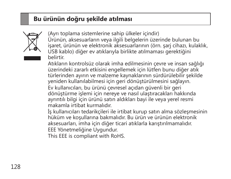 Bu ürünün doğru şekilde atılması | Samsung BHS3000 User Manual | Page 130 / 196