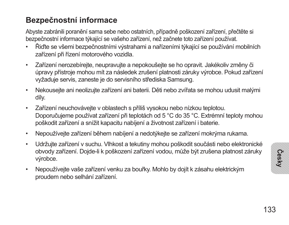 Bezpečnostní informace | Samsung BHS3000 User Manual | Page 135 / 196