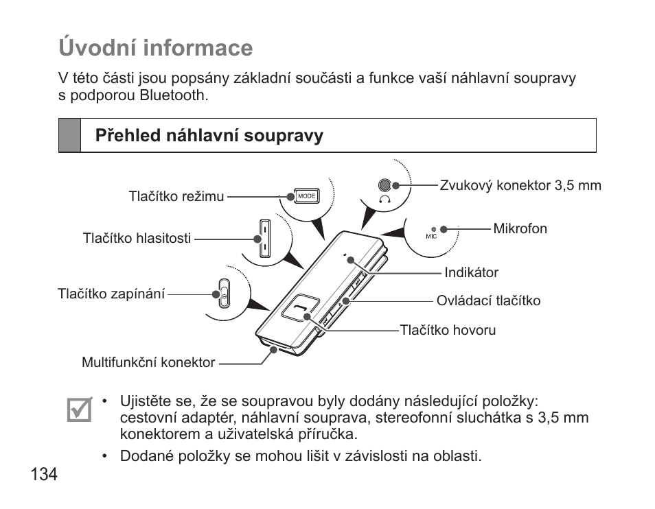 Úvodní informace, Přehled náhlavní soupravy | Samsung BHS3000 User Manual | Page 136 / 196