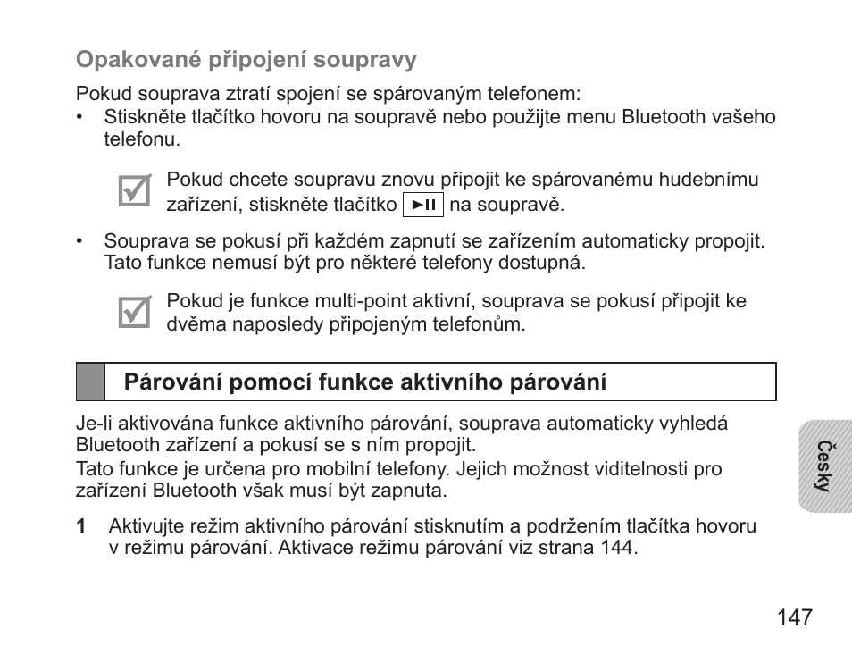 Párování pomocí funkce aktivního párování | Samsung BHS3000 User Manual | Page 149 / 196