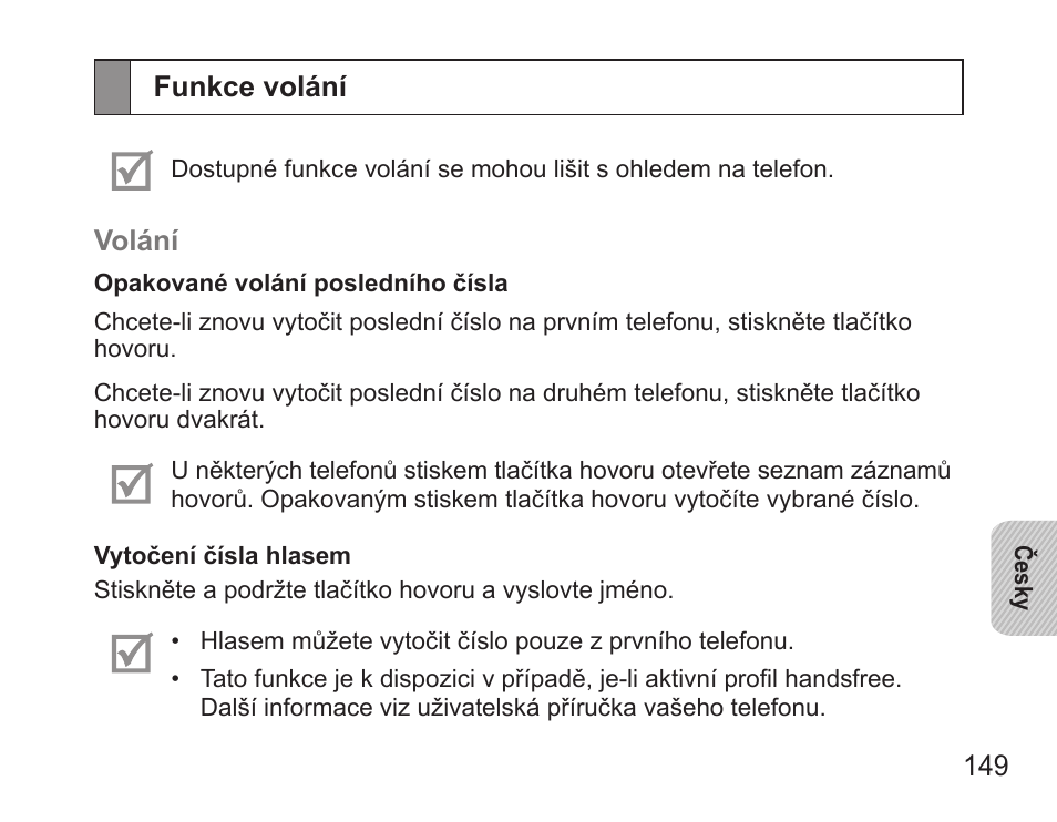 Funkce volání | Samsung BHS3000 User Manual | Page 151 / 196