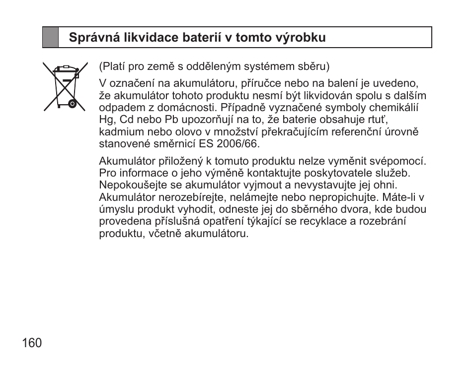 Správná likvidace baterií v tomto výrobku | Samsung BHS3000 User Manual | Page 162 / 196