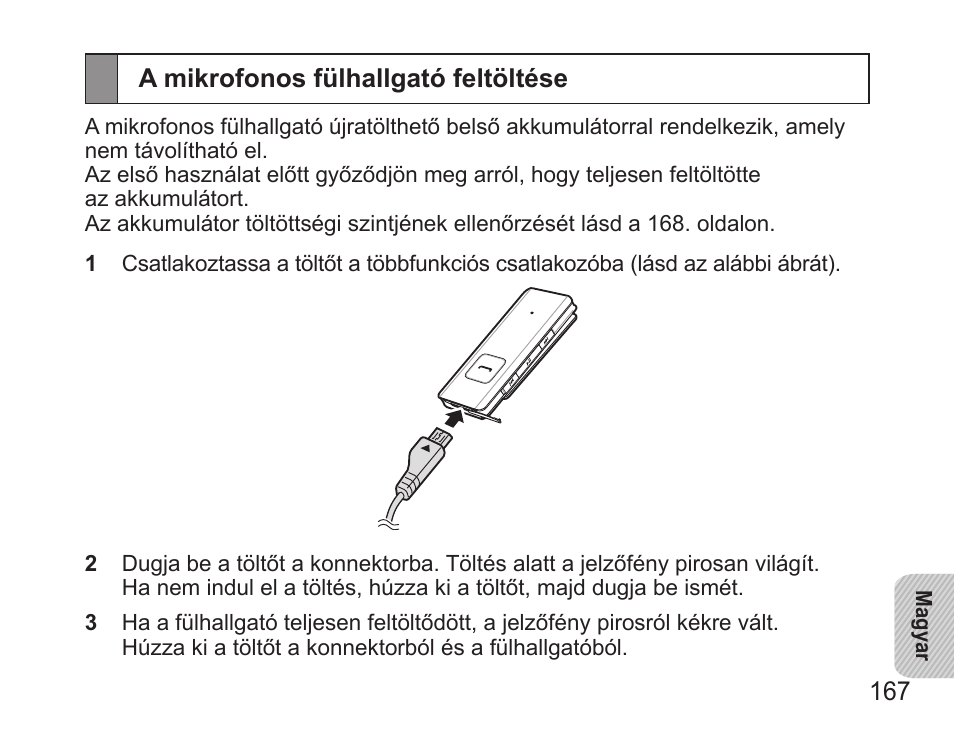 A mikrofonos fülhallgató feltöltése | Samsung BHS3000 User Manual | Page 169 / 196