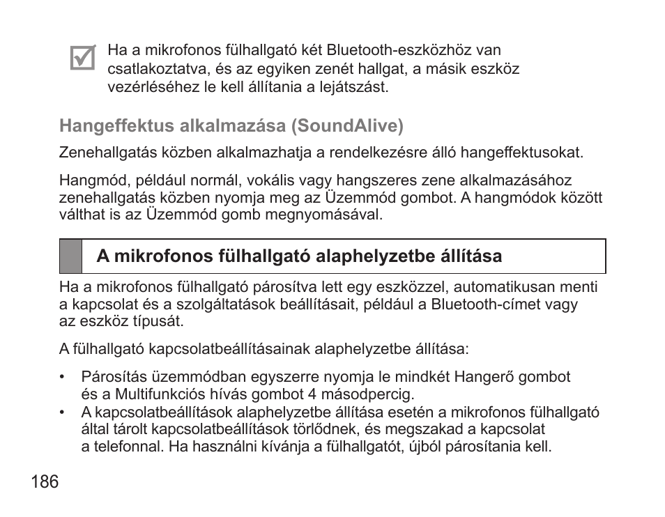 A mikrofonos fülhallgató alaphelyzetbe állítása | Samsung BHS3000 User Manual | Page 188 / 196