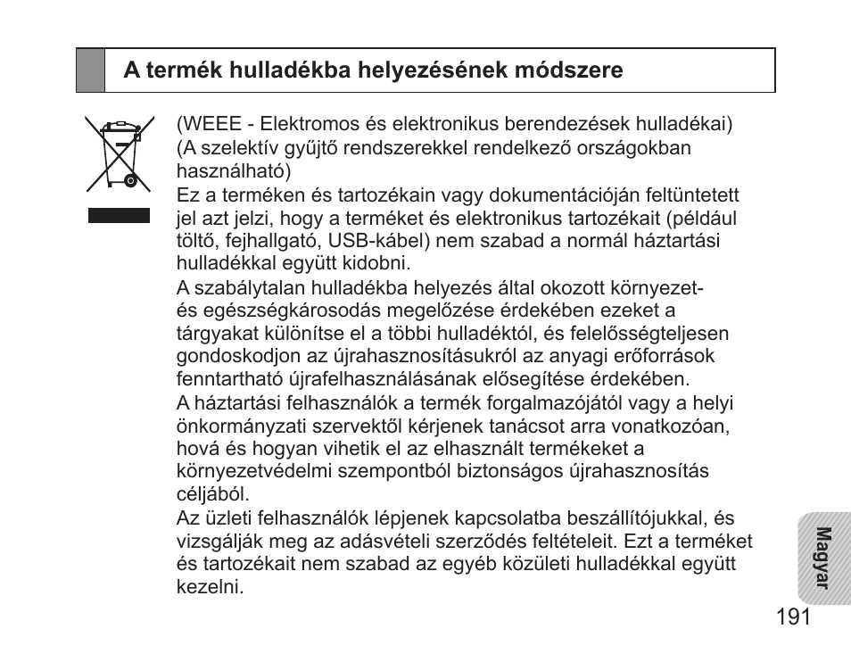 A termék hulladékba helyezésének módszere | Samsung BHS3000 User Manual | Page 193 / 196