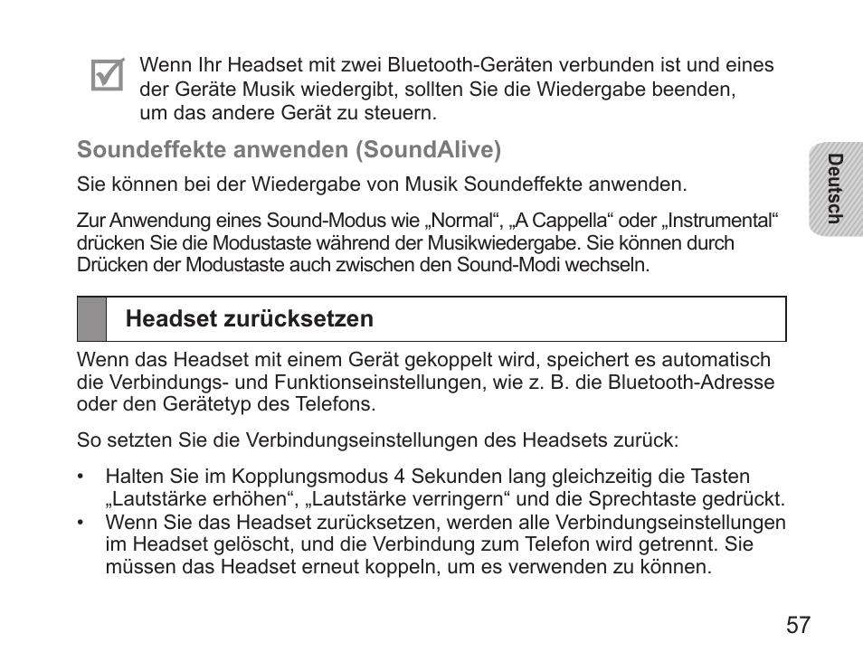 Headset zurücksetzen | Samsung BHS3000 User Manual | Page 59 / 196