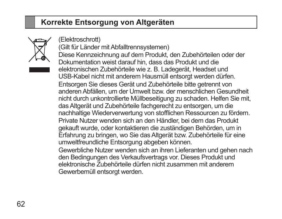 Korrekte entsorgung von altgeräten | Samsung BHS3000 User Manual | Page 64 / 196