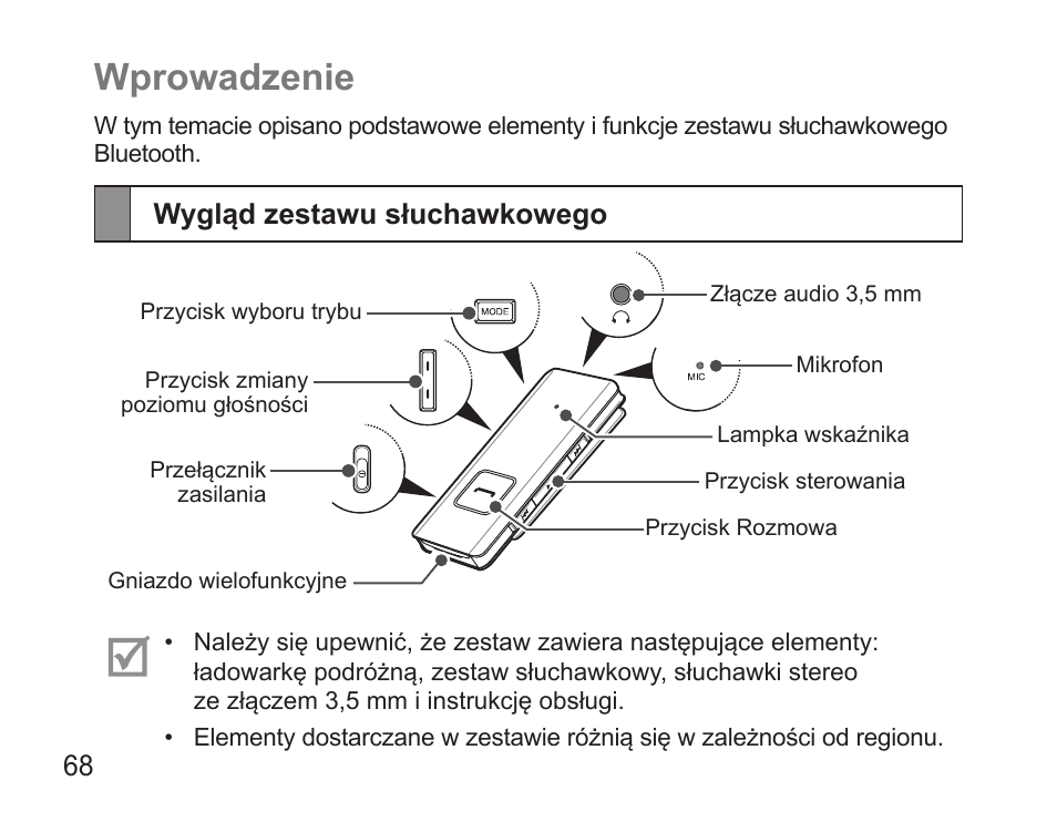 Wprowadzenie, Wygląd zestawu słuchawkowego | Samsung BHS3000 User Manual | Page 70 / 196