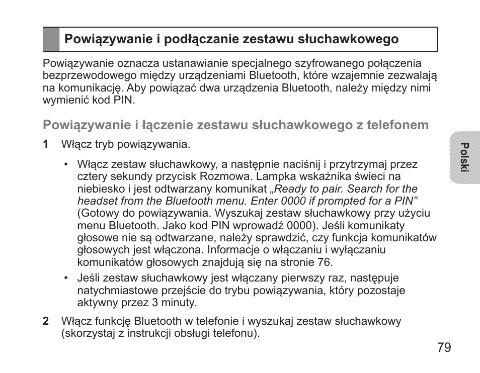 Powiązywanie i podłączanie zestawu słuchawkowego | Samsung BHS3000 User Manual | Page 81 / 196