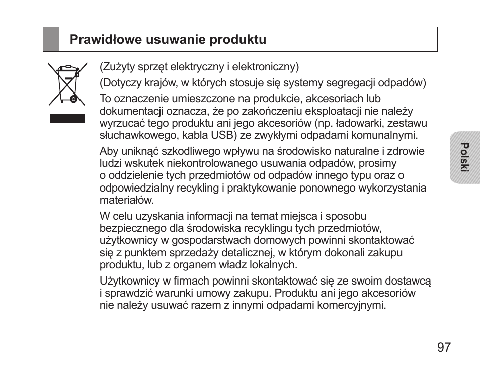 Prawidłowe usuwanie produktu | Samsung BHS3000 User Manual | Page 99 / 196