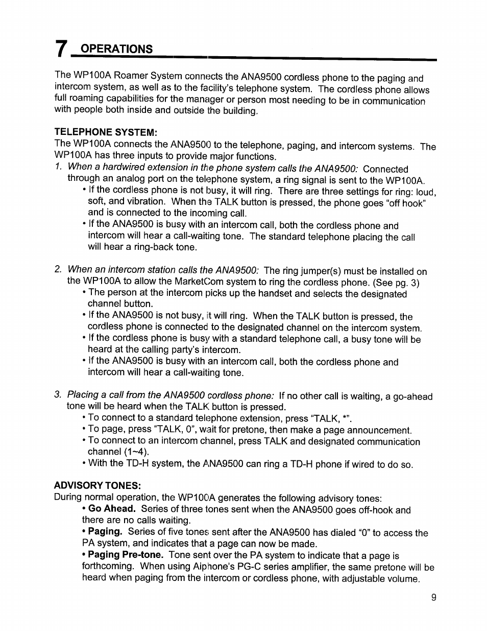 Telephone system | Aiphone ROAMER WP100A User Manual | Page 9 / 12