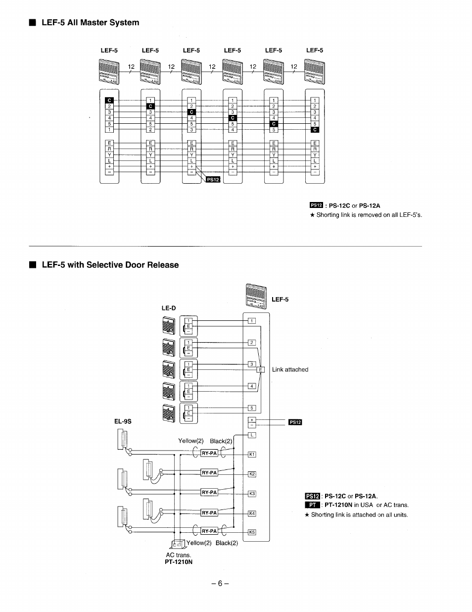 Lef-5 with selective door release, Lef-5 all master system | Aiphone LEF-3 User Manual | Page 6 / 12