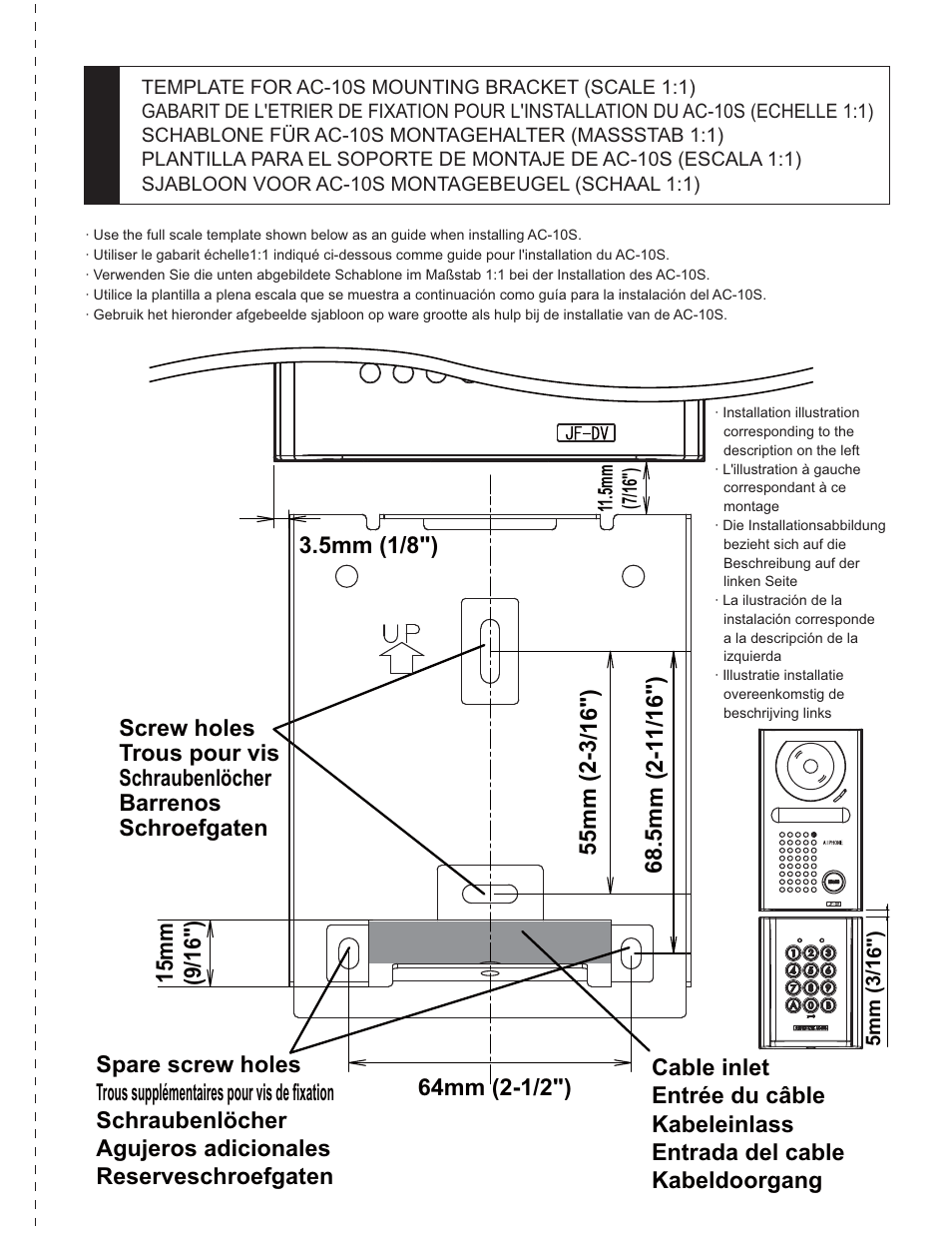 Ac-10s template | Aiphone AC-10F User Manual | Page 27 / 27