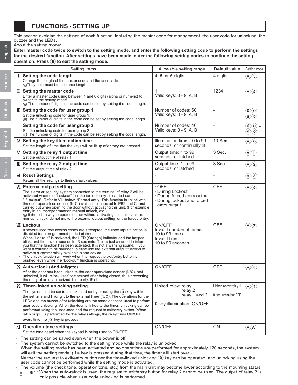 Functions setting up | Aiphone AC-10F User Manual | Page 6 / 27