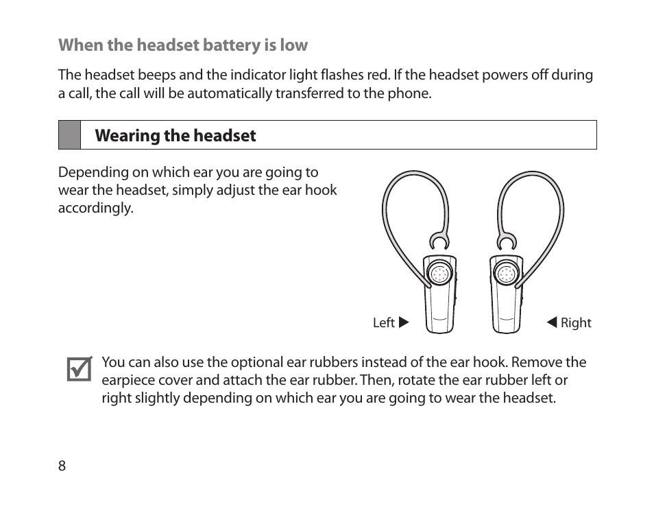 Wearing the headset | Samsung HM1800 User Manual | Page 10 / 161