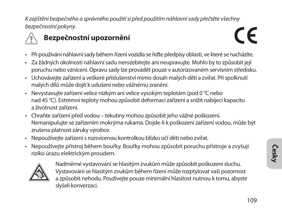 Bezpečnostní upozornění | Samsung HM1800 User Manual | Page 111 / 161