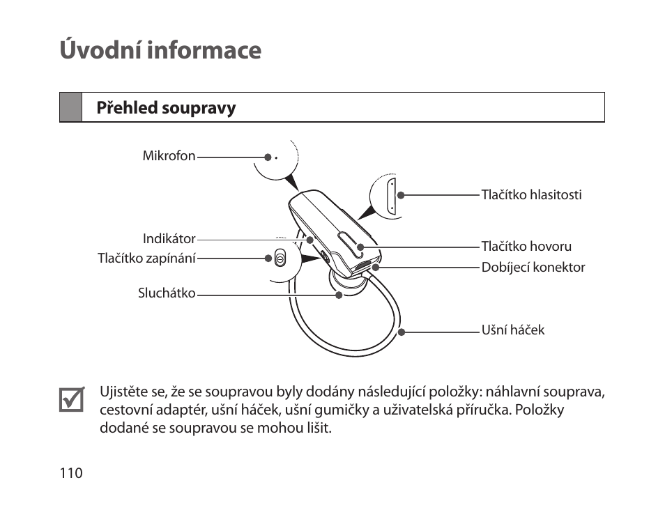 Úvodní informace, Přehled soupravy | Samsung HM1800 User Manual | Page 112 / 161