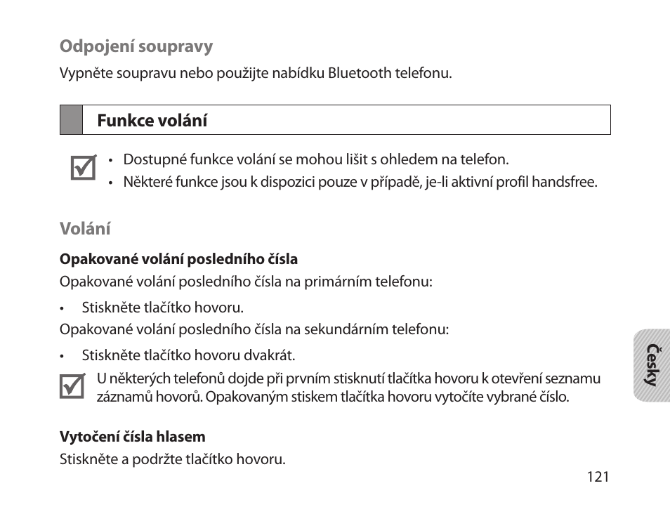 Funkce volání | Samsung HM1800 User Manual | Page 123 / 161