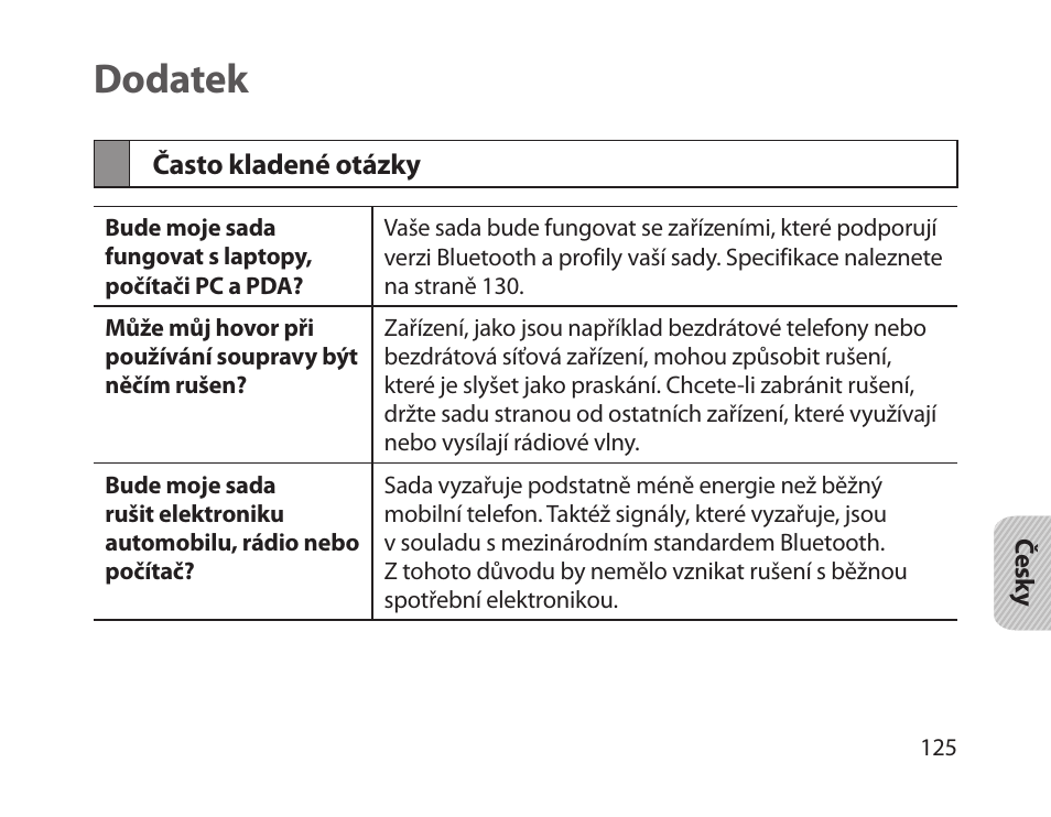 Dodatek, Často kladené otázky | Samsung HM1800 User Manual | Page 127 / 161