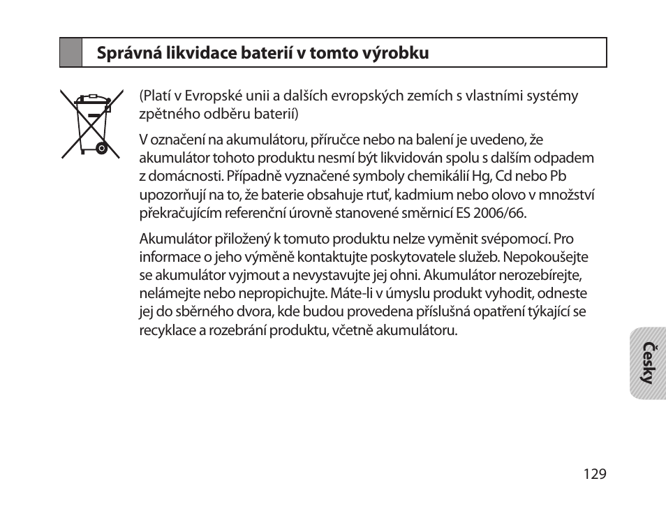 Správná likvidace baterií v tomto výrobku | Samsung HM1800 User Manual | Page 131 / 161