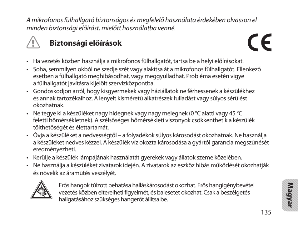 Biztonsági előírások | Samsung HM1800 User Manual | Page 137 / 161