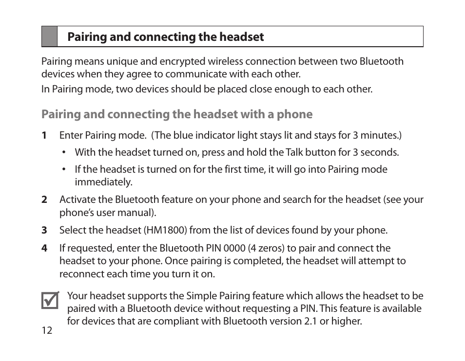 Pairing and connecting the headset | Samsung HM1800 User Manual | Page 14 / 161