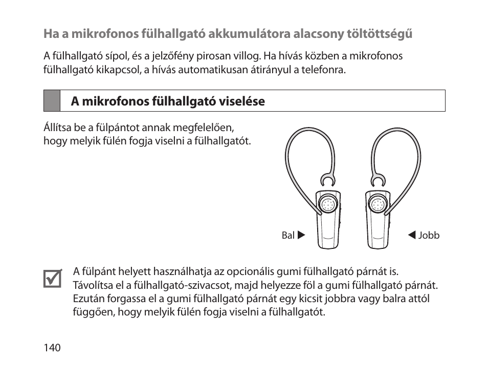 A mikrofonos fülhallgató viselése | Samsung HM1800 User Manual | Page 142 / 161