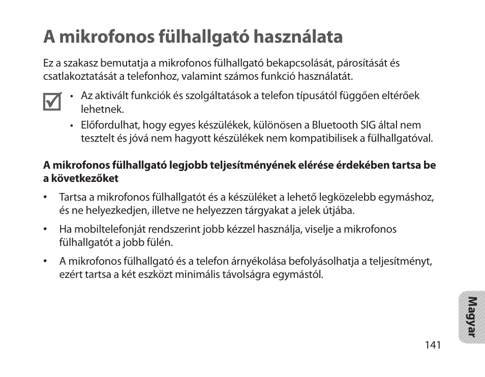 A mikrofonos fülhallgató használata | Samsung HM1800 User Manual | Page 143 / 161