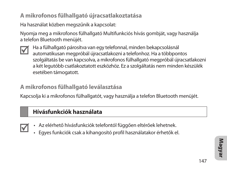 Hívásfunkciók használata | Samsung HM1800 User Manual | Page 149 / 161