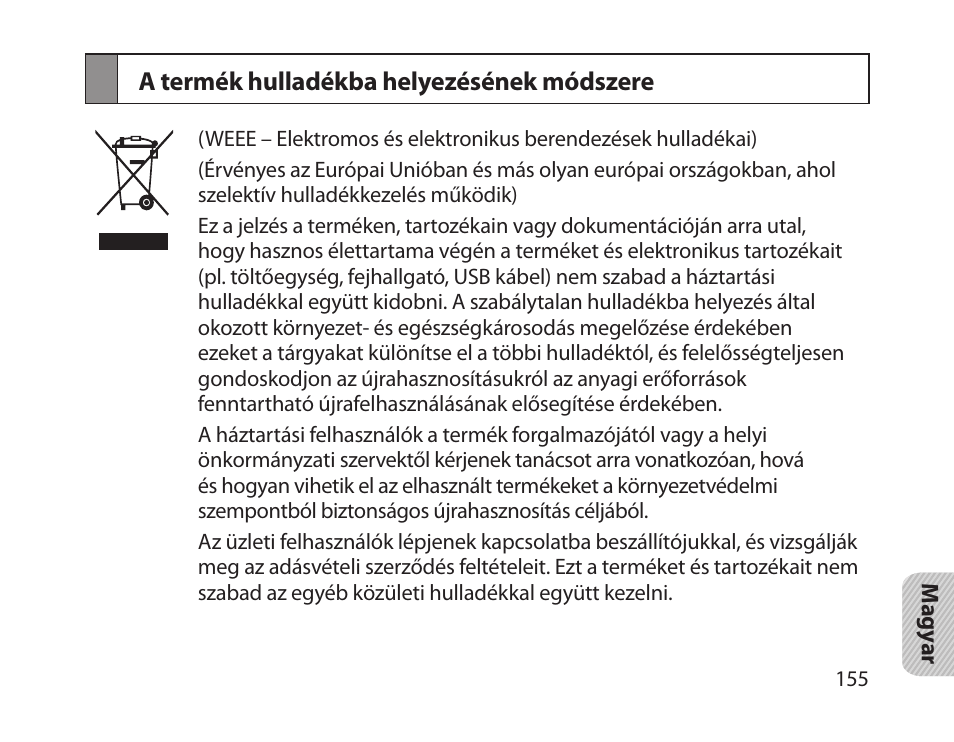 A termék hulladékba helyezésének módszere | Samsung HM1800 User Manual | Page 157 / 161