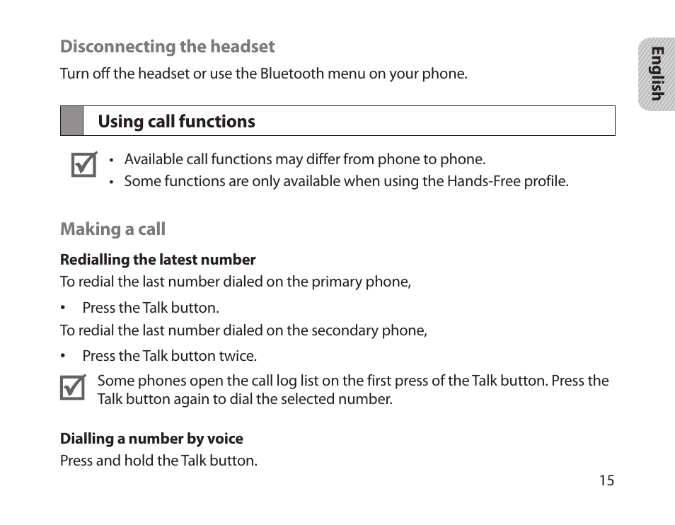 Using call functions | Samsung HM1800 User Manual | Page 17 / 161