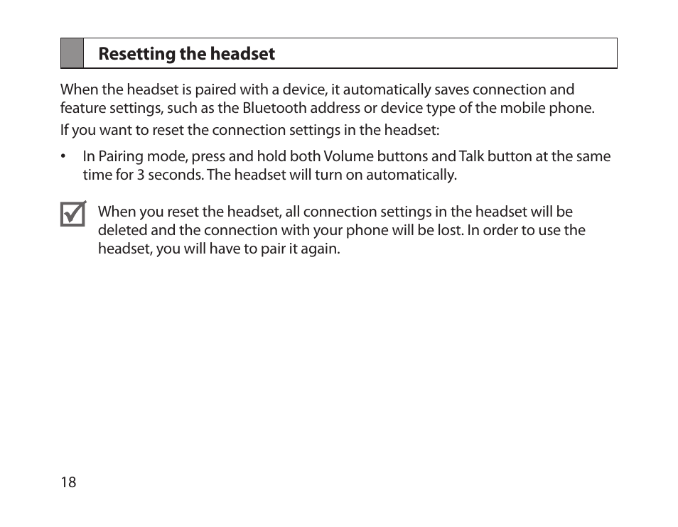 Resetting the headset | Samsung HM1800 User Manual | Page 20 / 161