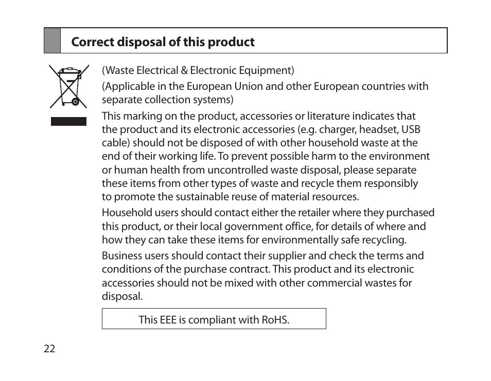 Correct disposal of this product | Samsung HM1800 User Manual | Page 24 / 161