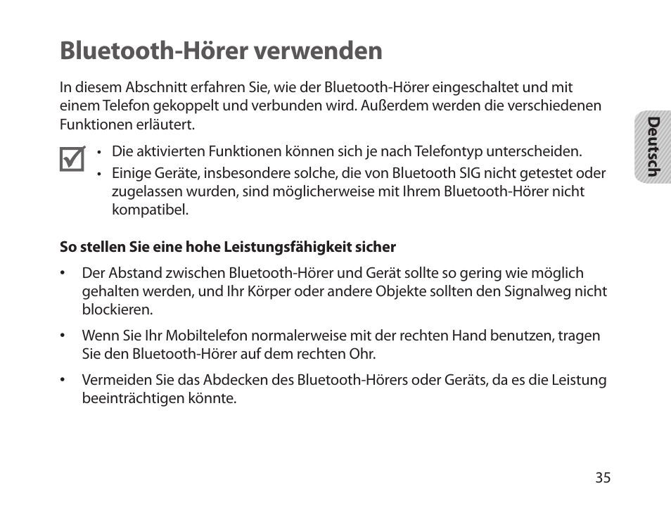 Bluetooth-hörer verwenden | Samsung HM1800 User Manual | Page 37 / 161