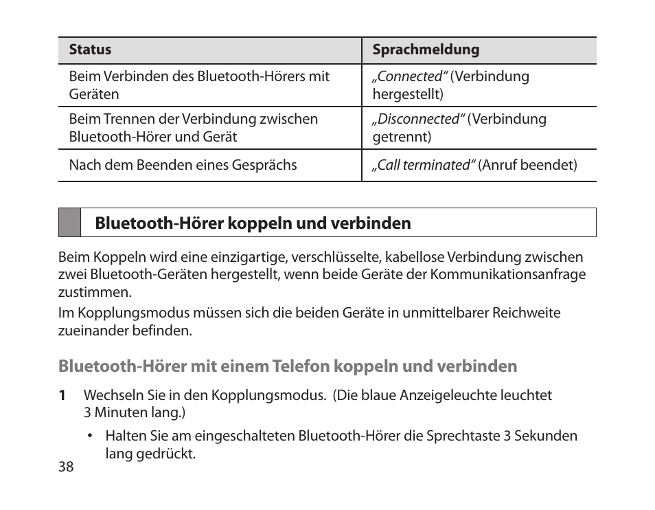 Bluetooth-hörer koppeln und verbinden | Samsung HM1800 User Manual | Page 40 / 161