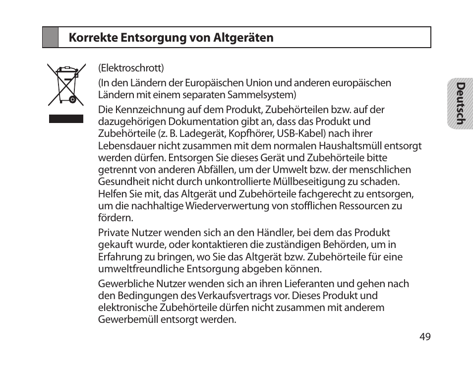 Korrekte entsorgung von altgeräten | Samsung HM1800 User Manual | Page 51 / 161