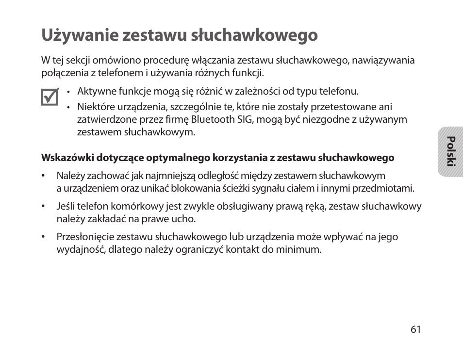 Używanie zestawu słuchawkowego | Samsung HM1800 User Manual | Page 63 / 161