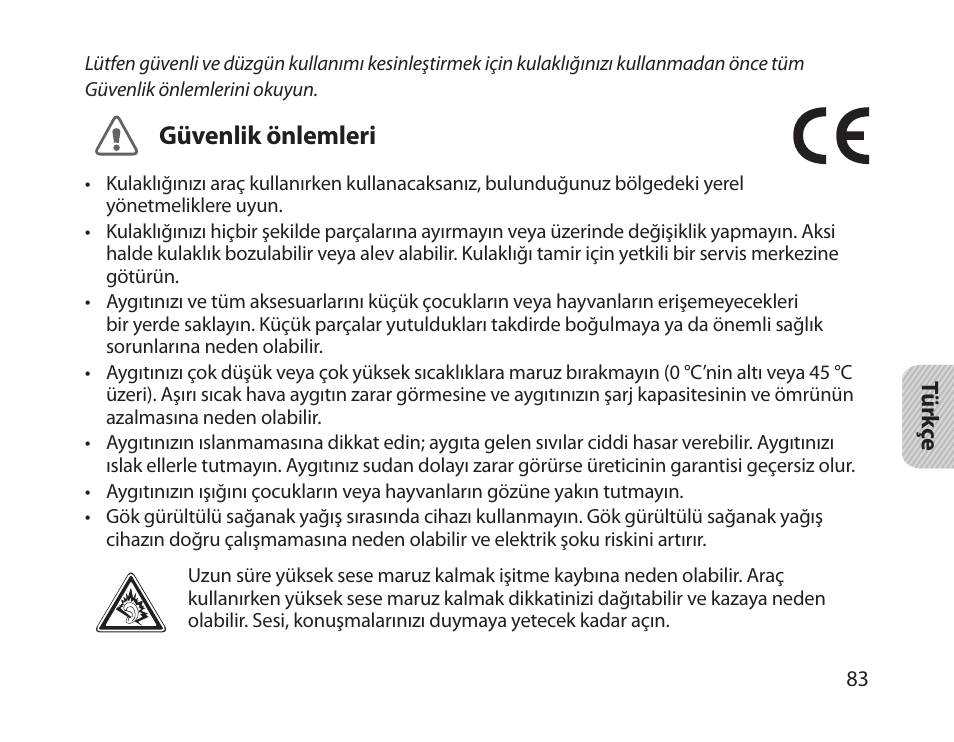 Güvenlik önlemleri | Samsung HM1800 User Manual | Page 85 / 161