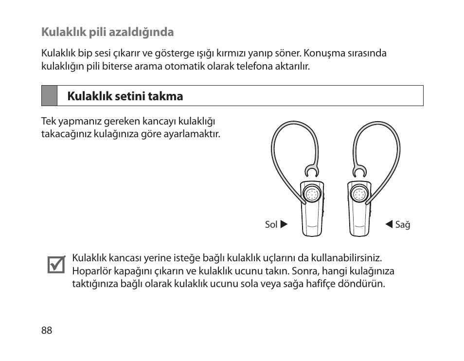 Kulaklık setini takma | Samsung HM1800 User Manual | Page 90 / 161