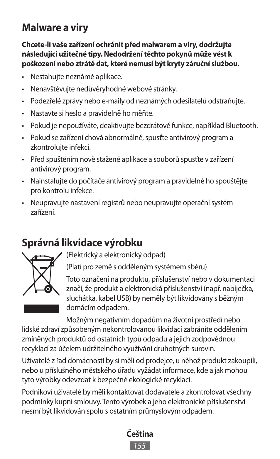 Malware a viry, Správná likvidace výrobku | Samsung GT-I8262 User Manual | Page 156 / 718