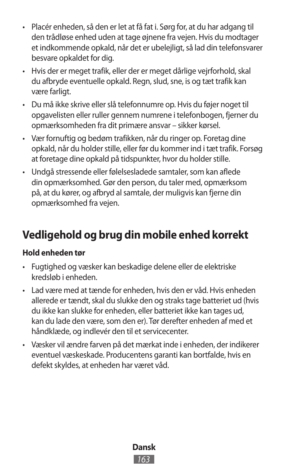 Vedligehold og brug din mobile enhed korrekt | Samsung GT-I8262 User Manual | Page 164 / 718