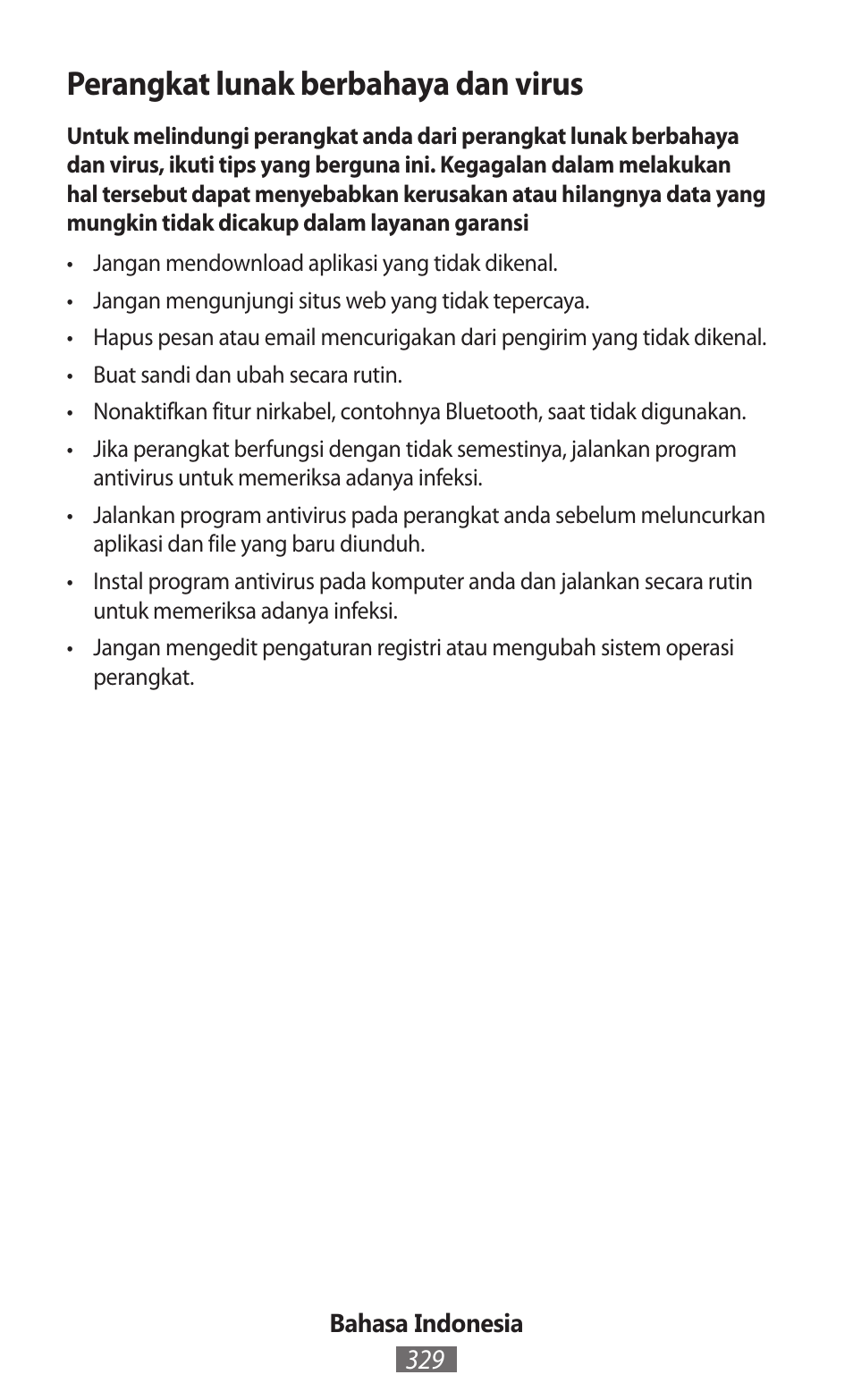 Perangkat lunak berbahaya dan virus | Samsung GT-I8262 User Manual | Page 330 / 718