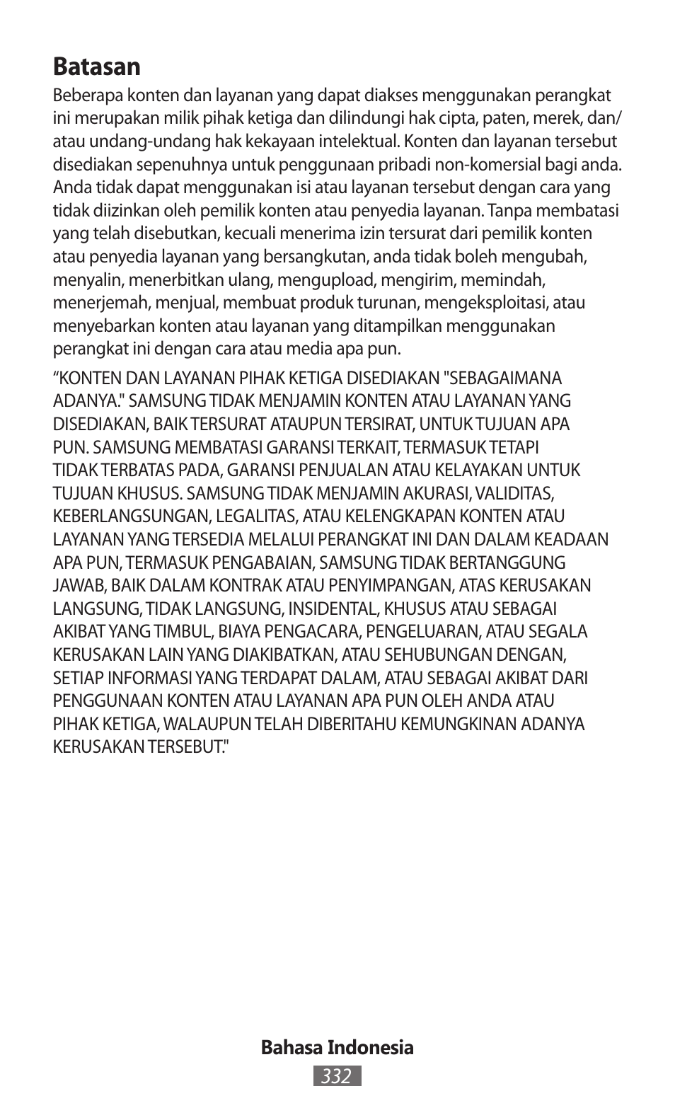 Batasan | Samsung GT-I8262 User Manual | Page 333 / 718