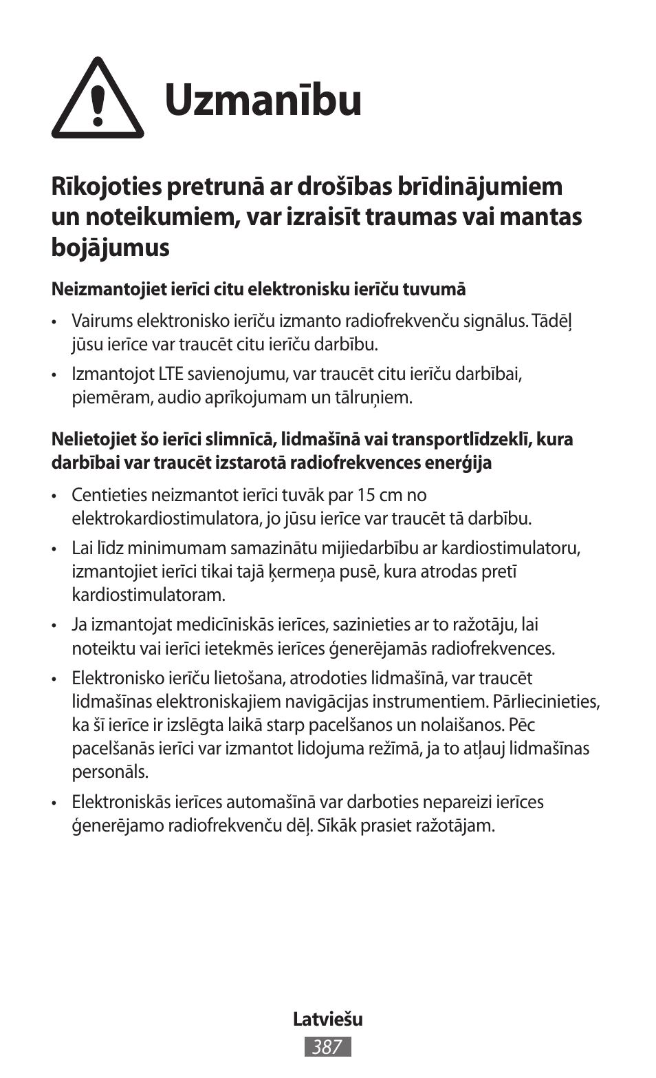 Uzmanību | Samsung GT-I8262 User Manual | Page 388 / 718