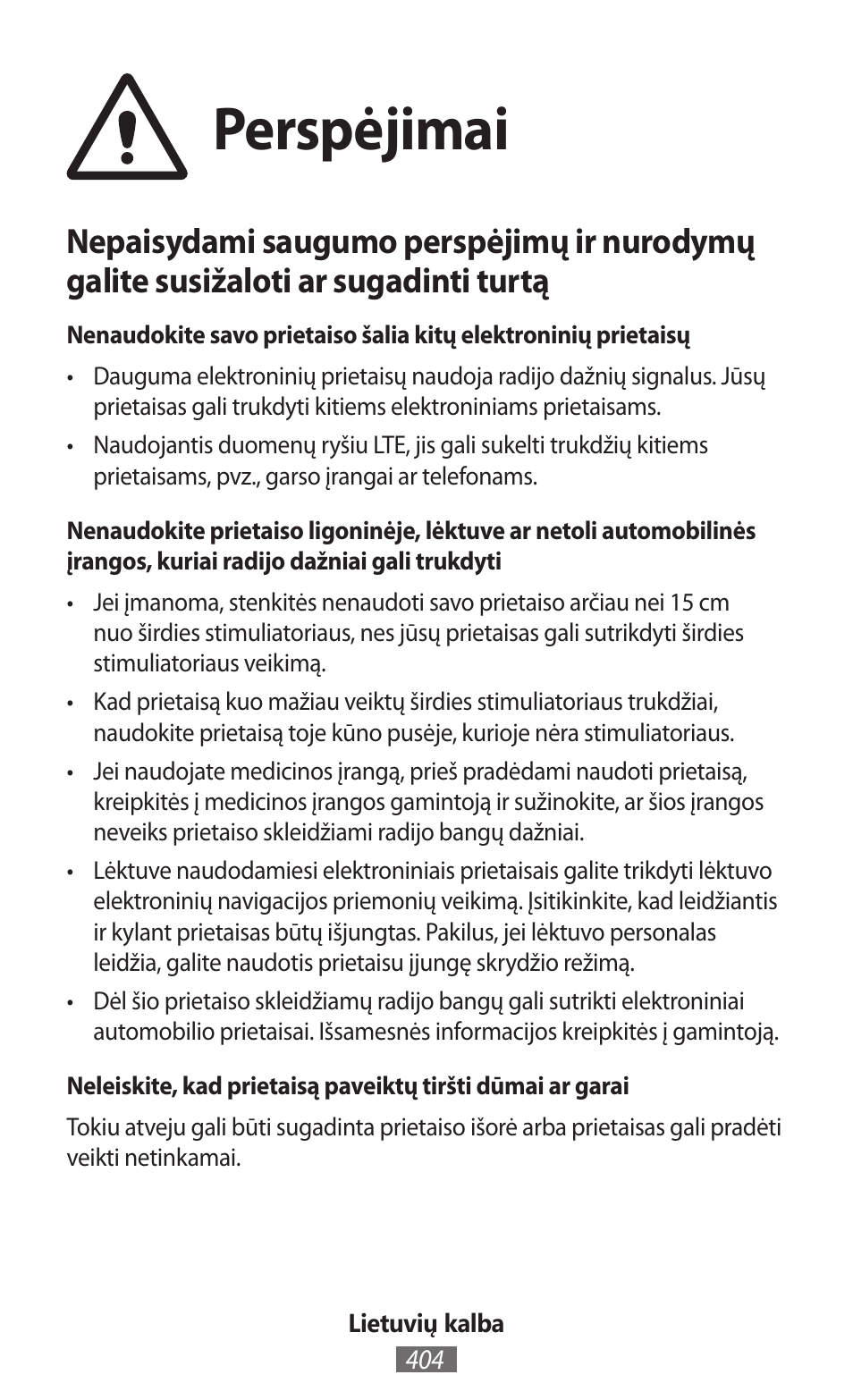 Perspėjimai | Samsung GT-I8262 User Manual | Page 405 / 718